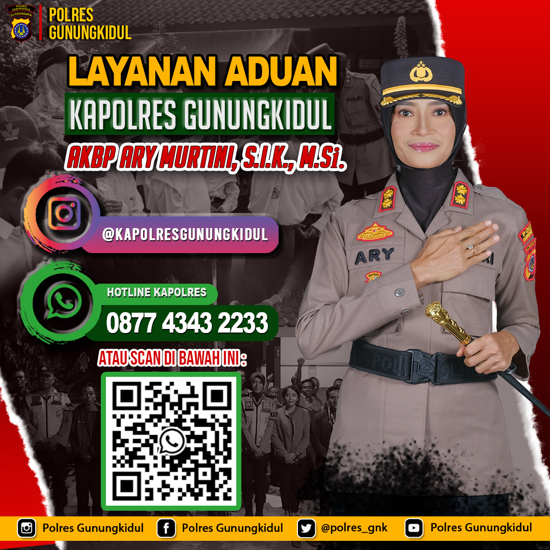 Nomor layanan aduan melalui WhatsApp Kapolres Gunungkidul.