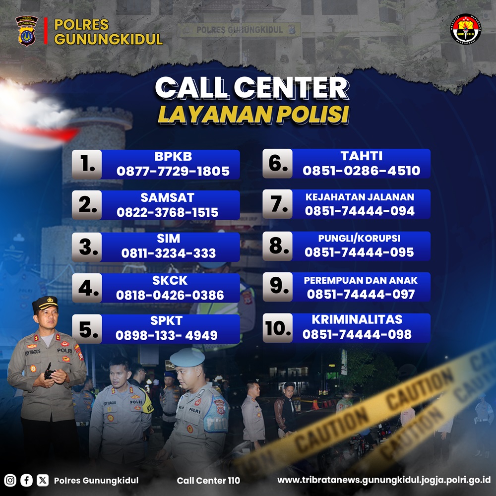 Daftar nomor layanan Call Center Polres Gunungkidul.